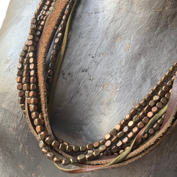 Sparrow Metal & Leather Four Strand Bohemian Earthy Necklace Woman’s Jewelry - Picture 6 of 9
